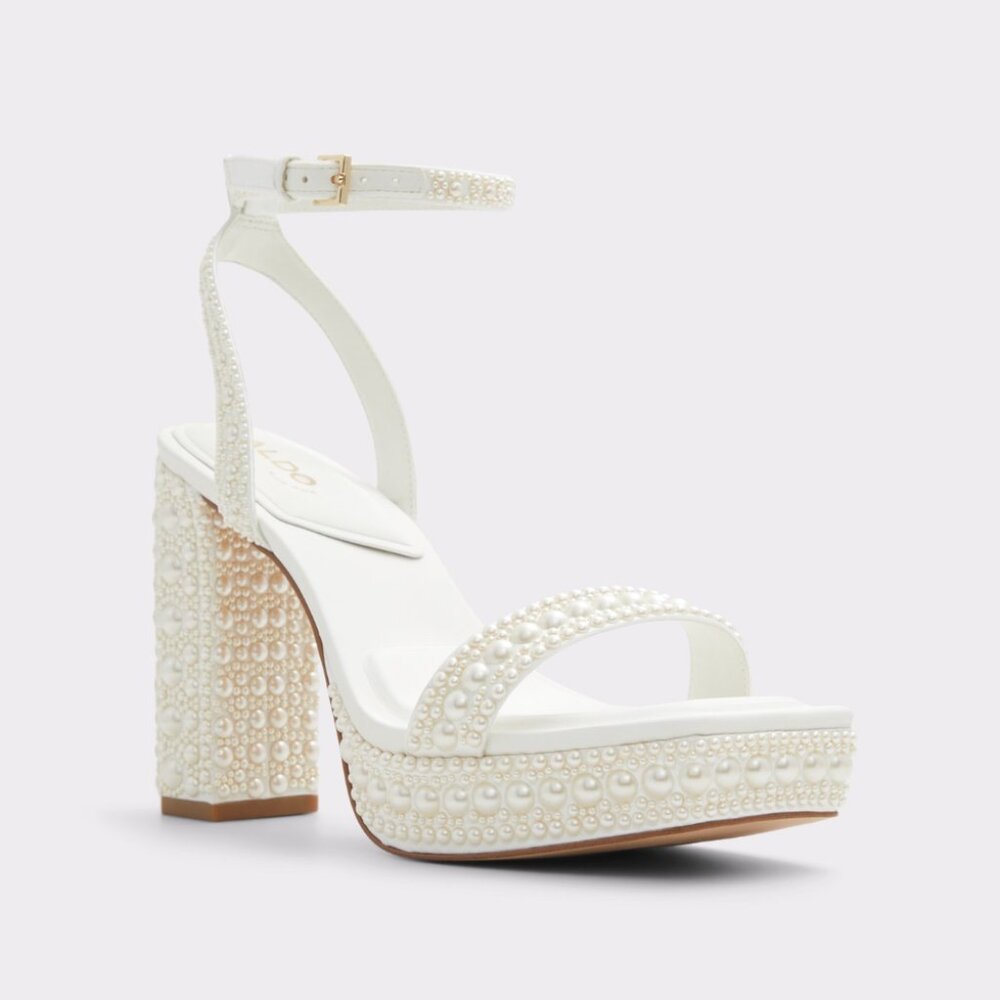 Aldo White Pearl-Adorned Heels